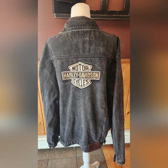 Harley-Davidson Other - Vintage Harley Davidson Logo Denim Jean Jacket Faded Black Size XL